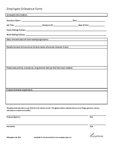 employee grievance form employee relations form templates