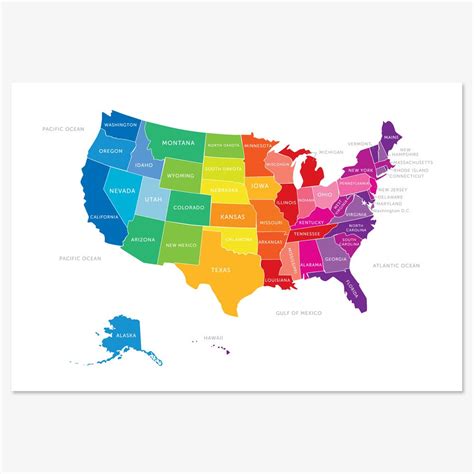 map   united states usa map  bright colors