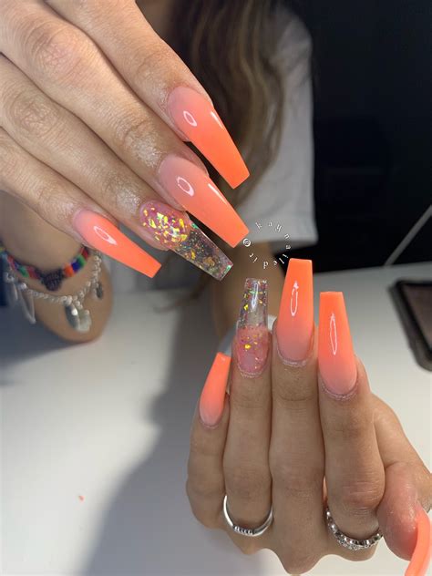 Orange Nails Orange Acrylic Nails Orange Nails Long Acrylic Nails