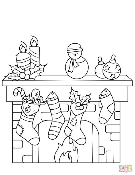christmas fireplace coloring pages