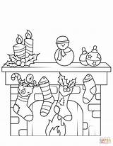 Fireplace Christmas Coloring Pages Printable Print Color Book Stockings Template sketch template