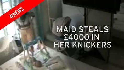 Watch Sneaky Maid Stuff £4 000 Of Cash Into Her Knickers Caught On