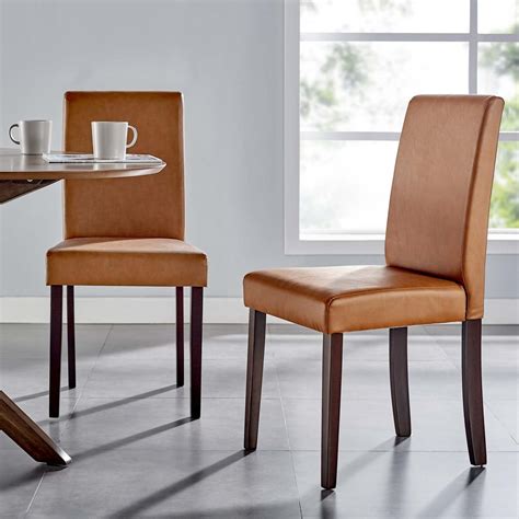 prosper faux leather dining side chair set    tan hyme furniture