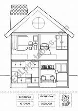 House Parts Paste Cut Colour Worksheet Preview sketch template