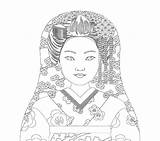 Geisha Matryoshka sketch template