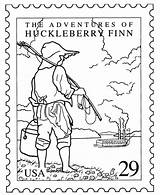 Coloring Stamp Postage Pages Stamps Sheets Printable Finn Activity Huckleberry Children Boxcar Literature Drawing Postal Book Books Famous Arts Colouring sketch template
