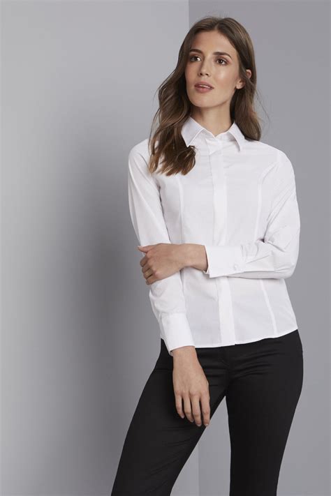 Women S Long Sleeve Concealed Shirt White Simon Jersey