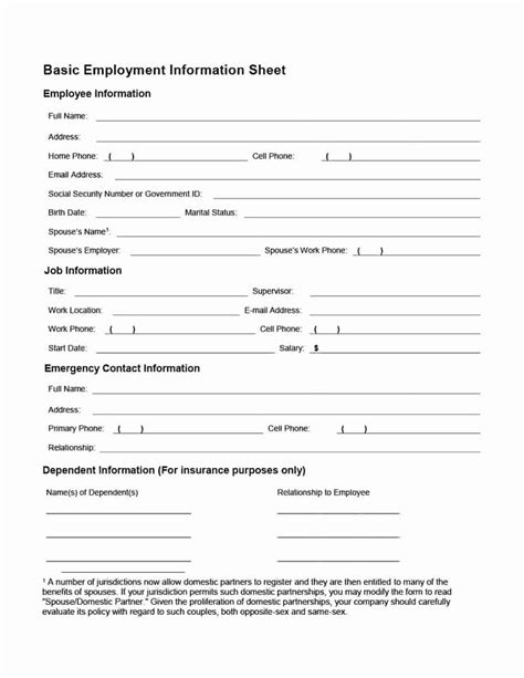 employee contact information form lovely  printable employee information forms personnel