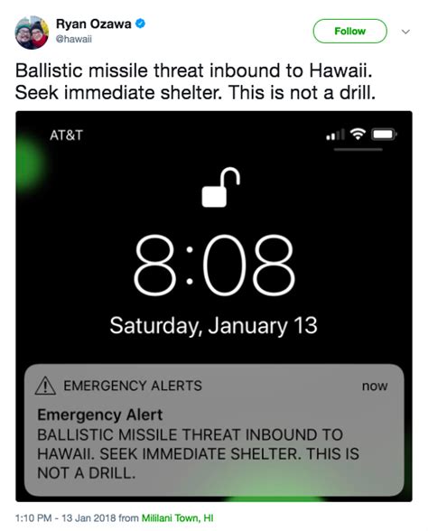 hawaii mistakenly sends ballistic missile inbound alert to residents