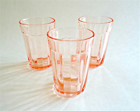 3 Pink Depression Glass Tumblers Juice Glasses 1930 S Etsy