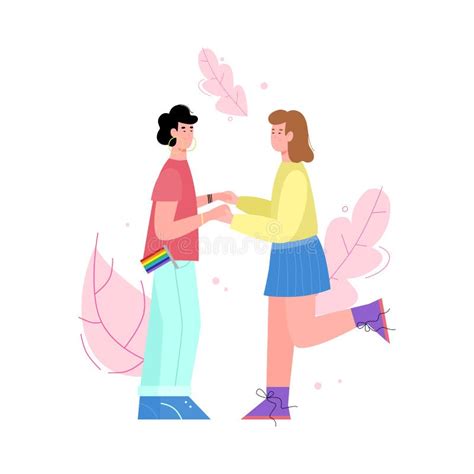 lesbian couple characters holding hands flat vector illustration