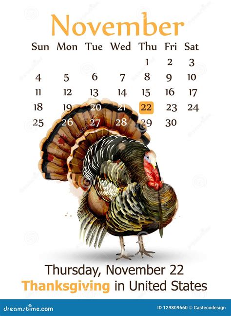 thanksgiving day calendar background vector turkey bird watercolor detailed illustrations stock