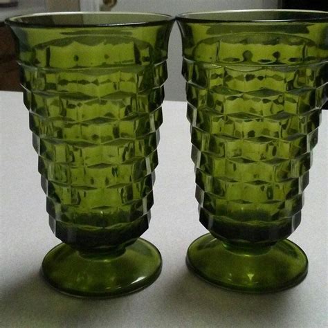 1970 S Green Tumblers Indiana Glass Glassware Vintage