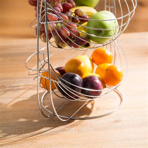levivo  tier fruit basket  chrome plated metal countertop fruit