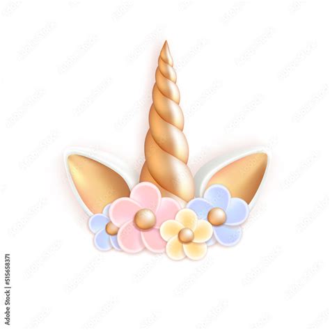 unicorn horn ears  flowers vector cartoon illustration isolated  white background stock