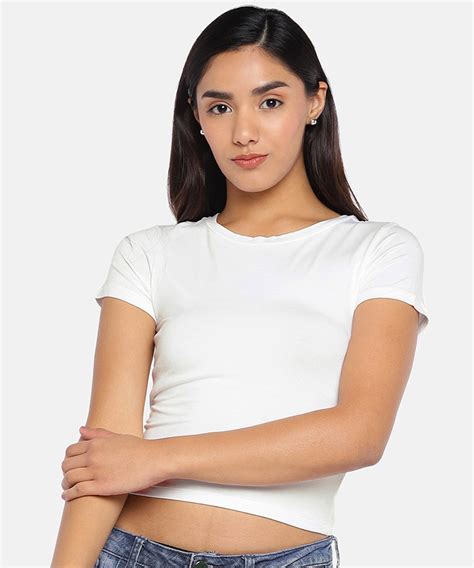 Medle Women S White Crop Top Half Shirt Belly Top Cotton Tees For