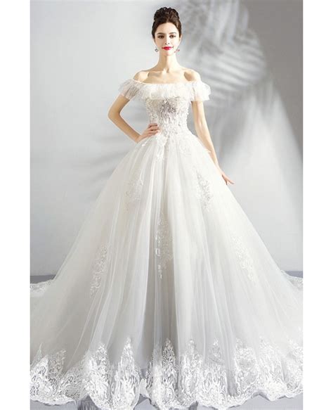 Dreamy White Lace Ball Gown Princess Wedding Dress Off