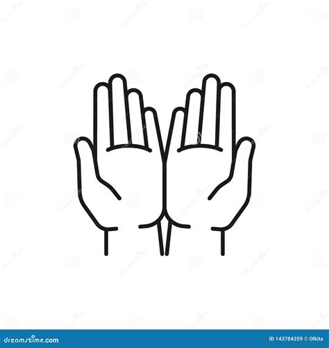 black isolated outline icon   open hands  white background