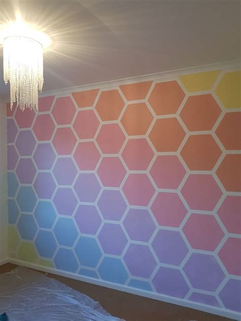 rainbow hexagon wall girls room paint room wall painting kids room