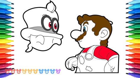 draw mario odyssey mario cappy  drawing coloring pages
