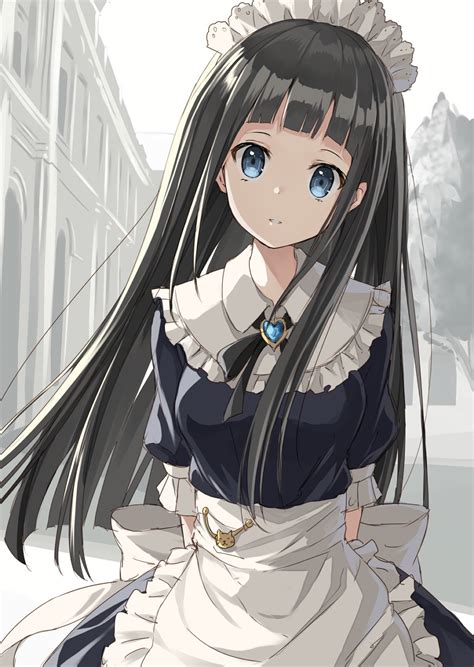 long hair blue eyes anime anime girls black hair maid hd