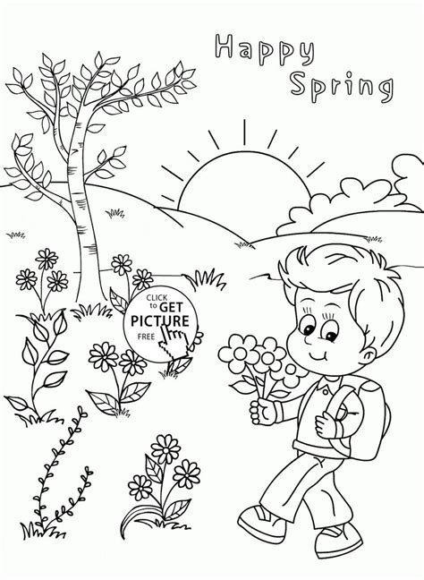 happy spring coloring page  kids seasons coloring pages printables
