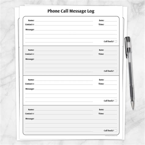 phone call message log printable  printable planning