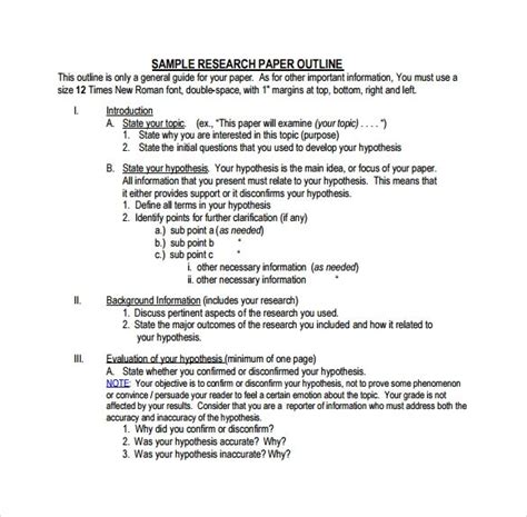 sample research paper outline templates   sample