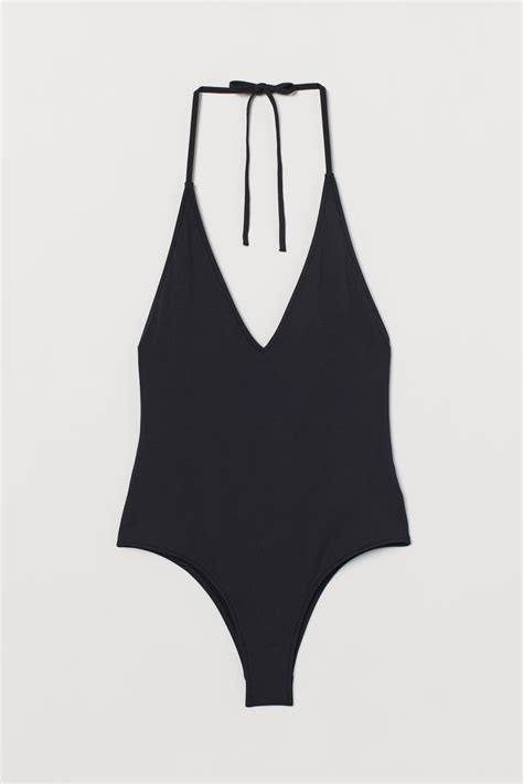 Halterneck Swimsuit Black Ladies Handm