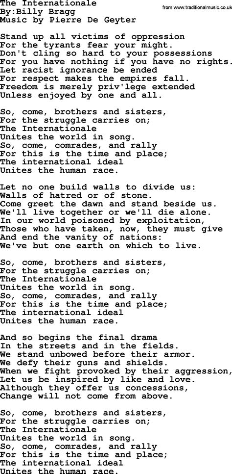 internationale political solidarity workers  union song lyrics