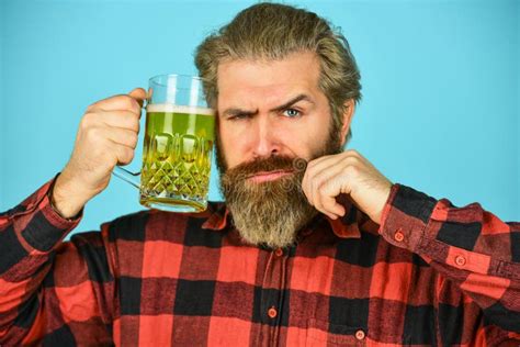 Enjoy Your Favorite Brew Mature Bearded Man Hold Beer Glass Mug Of