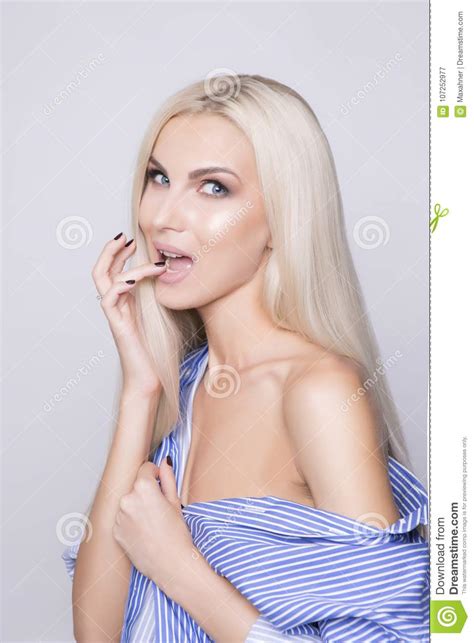 Flirting Nice Blonde Woman With Blue Eyes Stock Image Image Of