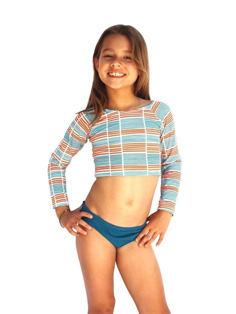 azul swimwear azul  girls orange stripe running lines uv protective rash guard set
