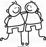 Clipart Clip Friend Coloring Pal Boys School Buddy Each Other Sketch sketch template