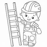 Ladder Cartoon Stock Coloring Profession Builder Outline Step sketch template
