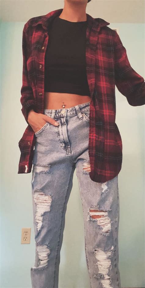 flannel outfit  fall crop top  jeans flannel outfits jeans