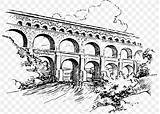 Roman Rome Drawing Pont Gard Du Ancient Aqueduct Arch Architecture sketch template