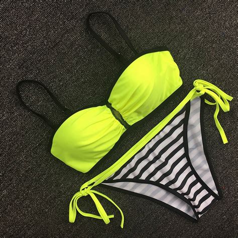 Cross Bikinis Set Female Striped Sexy Swimsuit Push Up Swimwear For