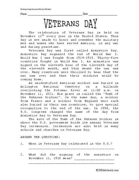 veterans day worksheet    grade lesson planet
