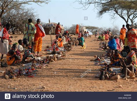 a traditional samburu village market with goods arranged