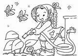 Watering Coloring Garden Pages Girl Flowers Kids Printable Color sketch template