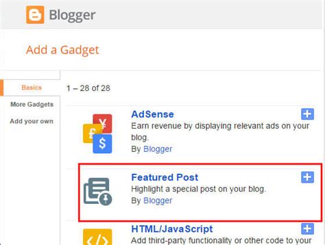 add blogger featured post gadget  sidebar meralesson blogger