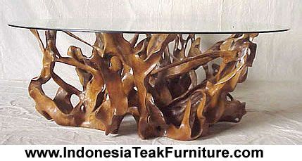 teak root table  glass top furniture  indonesia