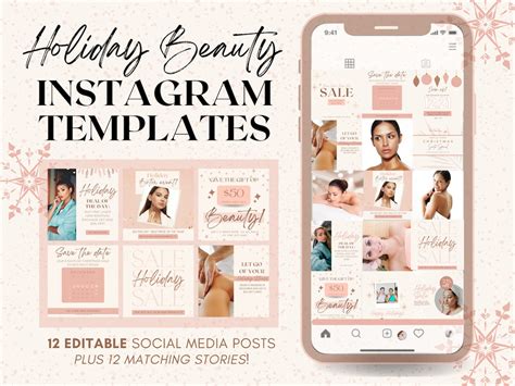 holiday med spa instagram post story templates  canva etsy