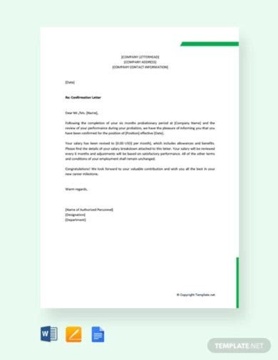 company confirmation letter templates  google docs word pages