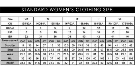 standard  womens size chart greenbushfarmcom