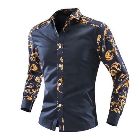 mens dress shirts slim fit casual designer shirt long sleeve vintage dragon printed shirts
