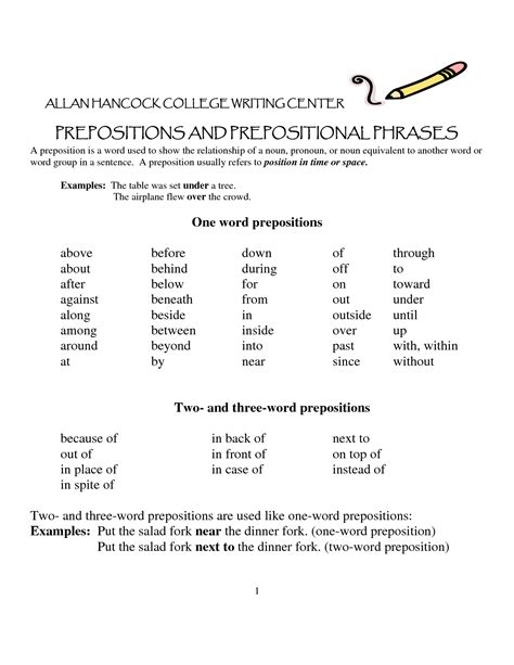 images  preposition  prepositional phrases worksheets
