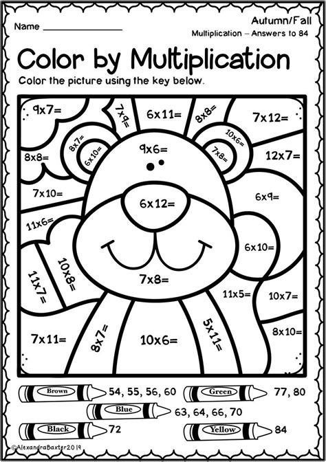 multiplication color  number worksheets