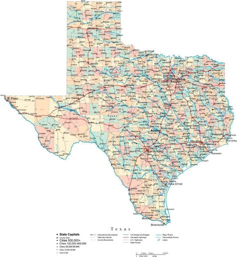 texas digital vector map  counties major cities roads rivers lakes